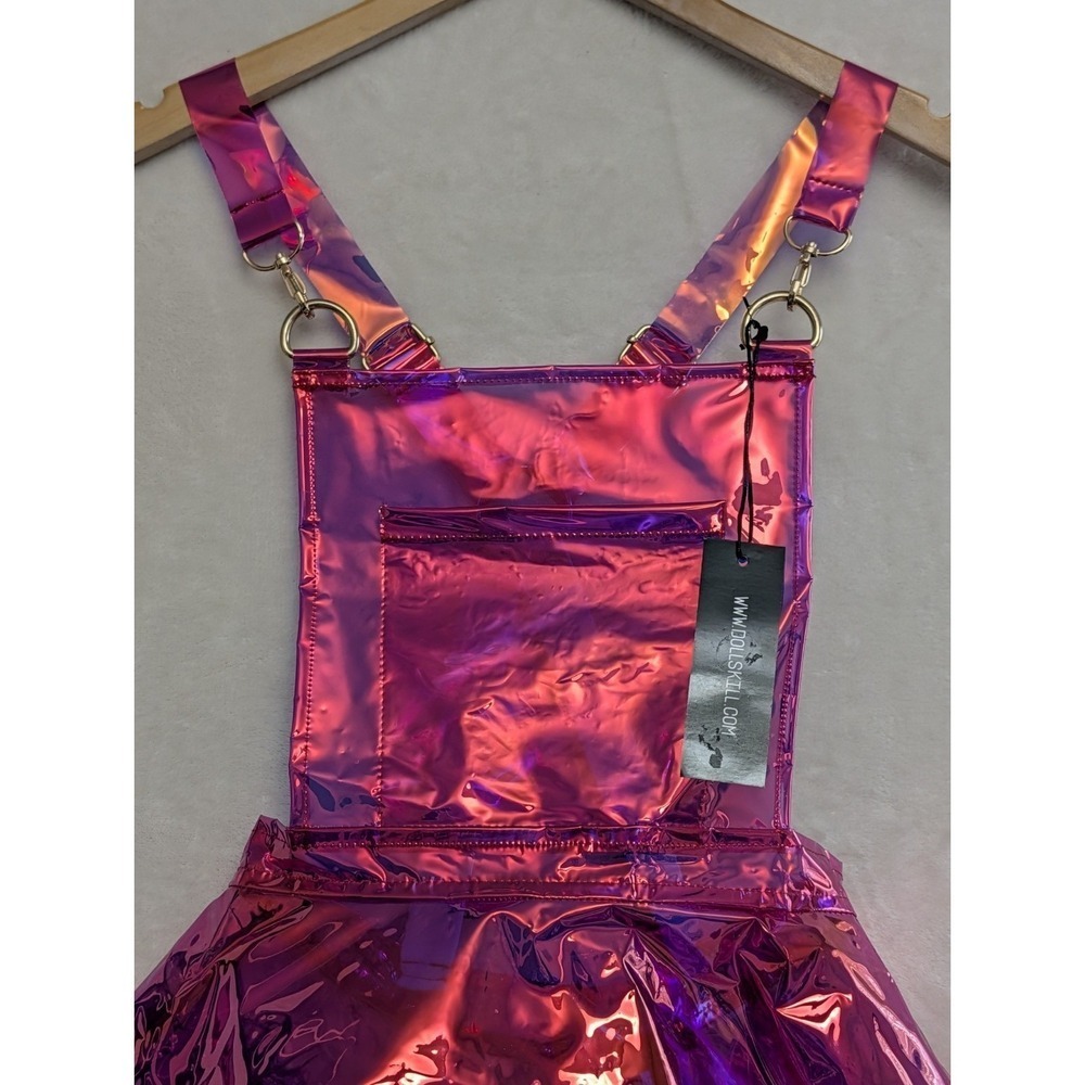 Dolls Kill Club Exx Holographic Overall Dress Womens S Pink Rave Party Cyberpunk - Picture 3 of 9